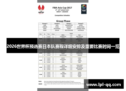 2026世界杯预选赛日本队赛程详细安排及重要比赛时间一览